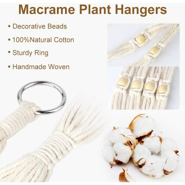 5-pack inomhusväxt makrame hängande blomkrukor + 5 krokar, handgjorda hängande växtställ, dekorativt blomkrukställ för Boho inomhus utomhusdekor (Variou