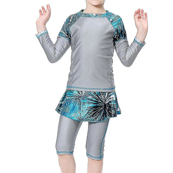 Barn Flickor Islamiska Muslim Modest Badkläder Gray 14-15 Years