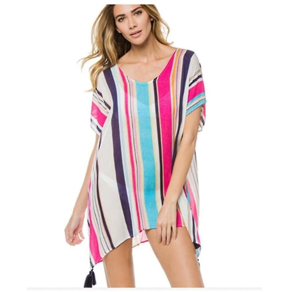Färgglada Stripe Dam Beachwear Printed Bikini Cover Up