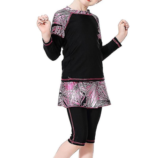 Barn Jenter Islamsk Muslim Modest Badetøy Black 7-8 Years