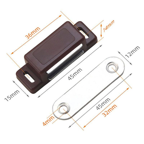 10 st Stark magnetisk garderobsdörr Sugkopp Brun plast liten dörrmagnet - Magnetisk spärr - Skåpmagnet