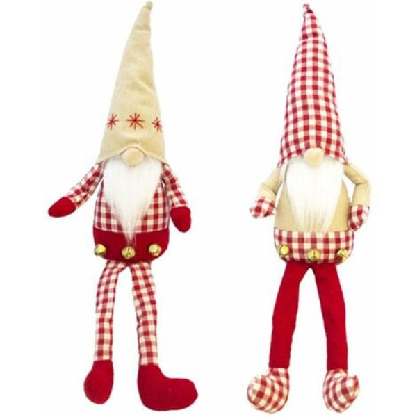 Sæt med 2 håndlavede julenisser dekorationer Plys med lange ben Buffalo Plaid Svensk Tomte Sød Plaid Skandinavisk
