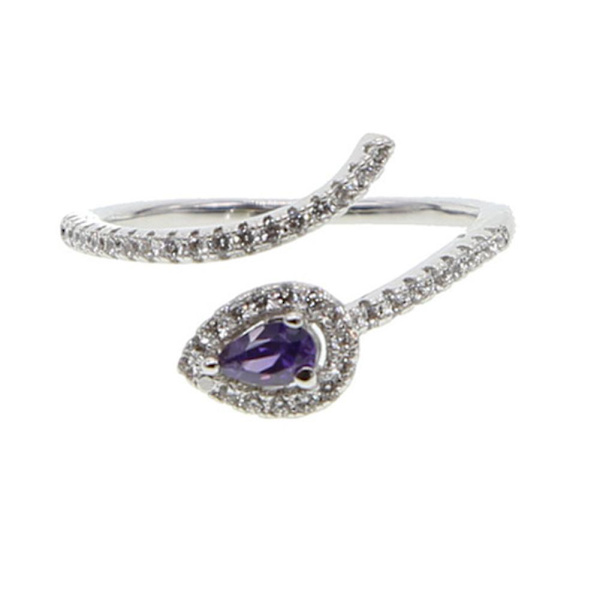 Mode Kvinnor Orm Födelse Strass Finger Ring Justerbar Öppning Smycken Present Silver and Rose Red