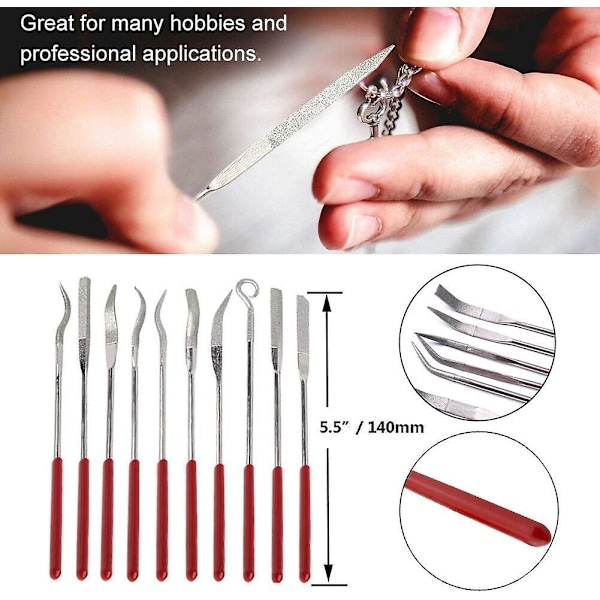 10 Pack Assorted Mini Diamond Files Set Rund Firkantet Flad Nål Til Metal Juvelerer Glas Træskærerhåndværk 3x140 mm Cisea