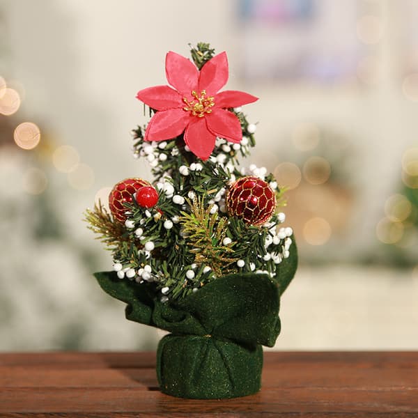 Four Mini Christmas Trees Christmas Table Decorations Shiny Fabric Small Trees Silver Non-Woven Red Gold Bow Christmas Tree Decorations 20*11cm