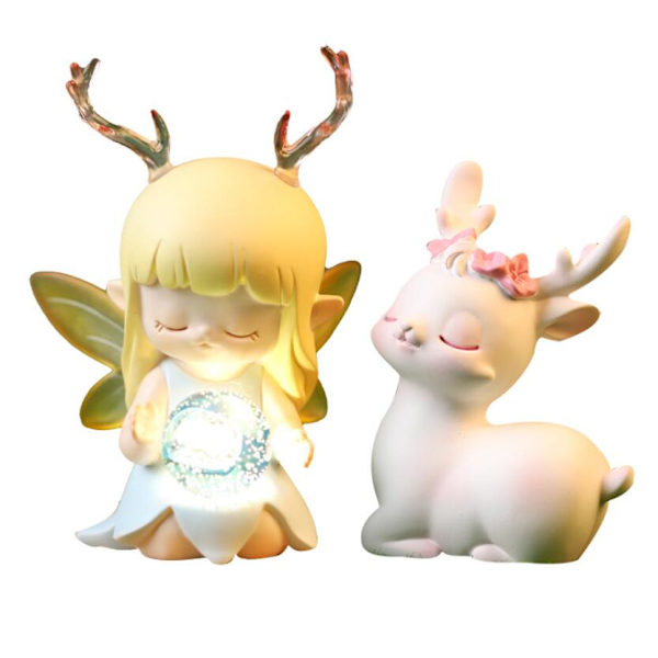 Guardian Light (Gul), Söt flicka Tecknad Hjort Nattljus Desktop Resin Ornament Creative Girl Heart Resin Craft Lulu Holiday Present Hem Desktop Orna