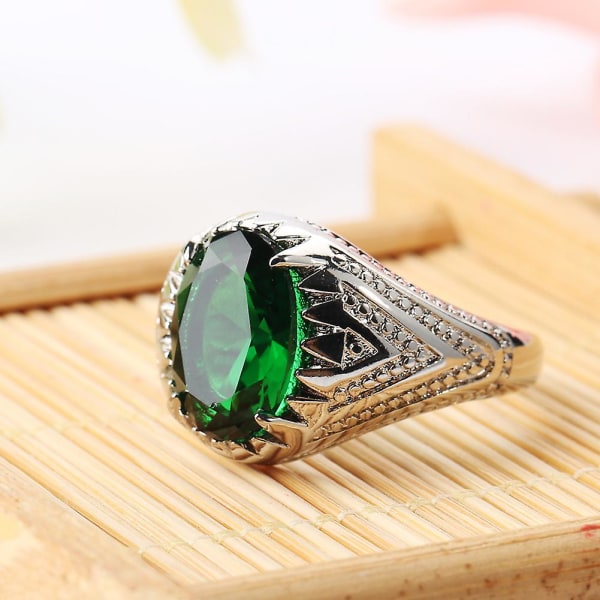 Mode Cool Oval Smaragdgrøn Rhinestone Legering Finger Ring Mænds smykkegave US 12