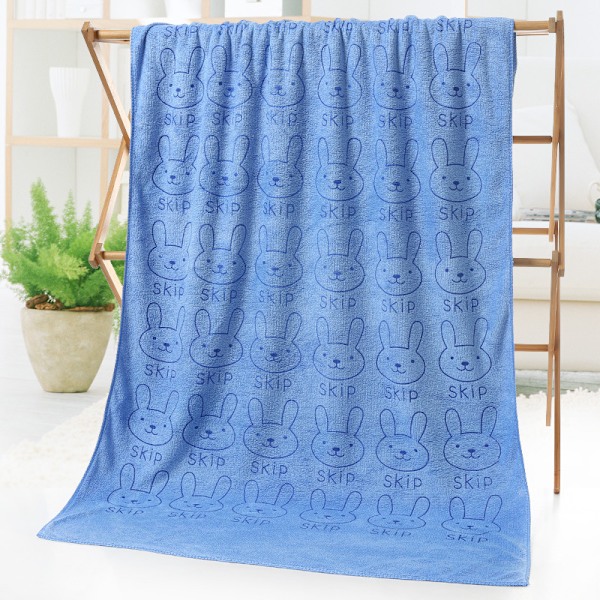 Mikrofiber badhandduk 70*140 Absorberande tecknad printed mjuk vuxen vanlig präglad badhandduk (Blå Ra