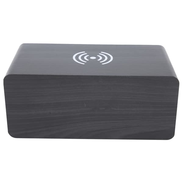 Multifunktionel Træ Bluetooth Højttaler Vækkeur 2000mAh Mini Trådløs Stereo Sort Træ Grønt Lys