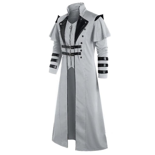 Steampunk Smokingjacka för män Gothic Coat Halloween Kostym L Grey