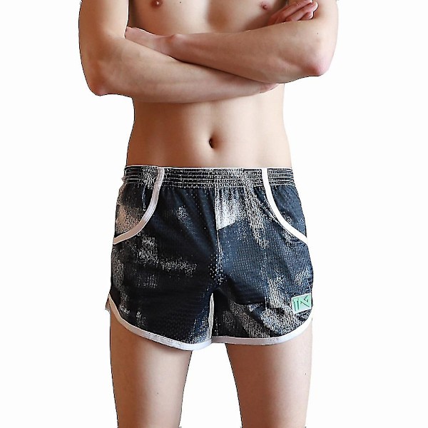 Män Mesh Boxer Lösa Lounge Trosor Underkläder Black L