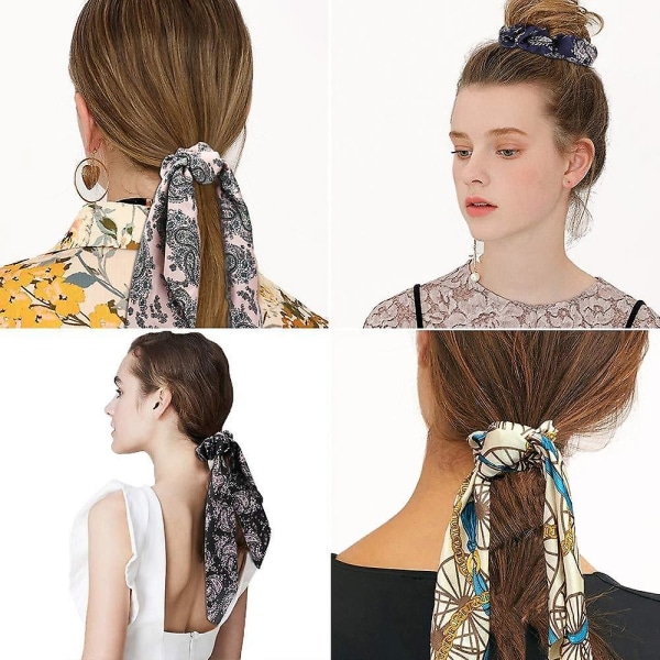 Mode blomster enkelt trykt Scrunchie elastisk hårbånd til kvinder hår tørklæde sløjfer gummireb Silver