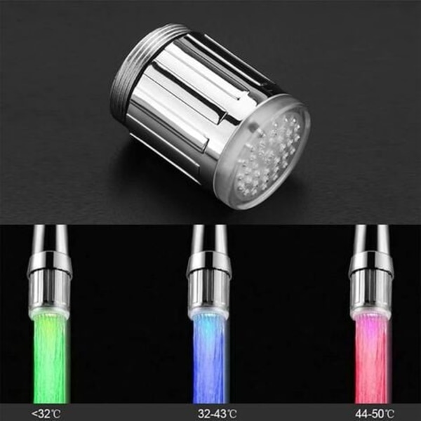 Fargerik LED-vannkran med 3 skiftende farger Vanntemperatursensor Temperaturkontroll Vannspraykran for sett