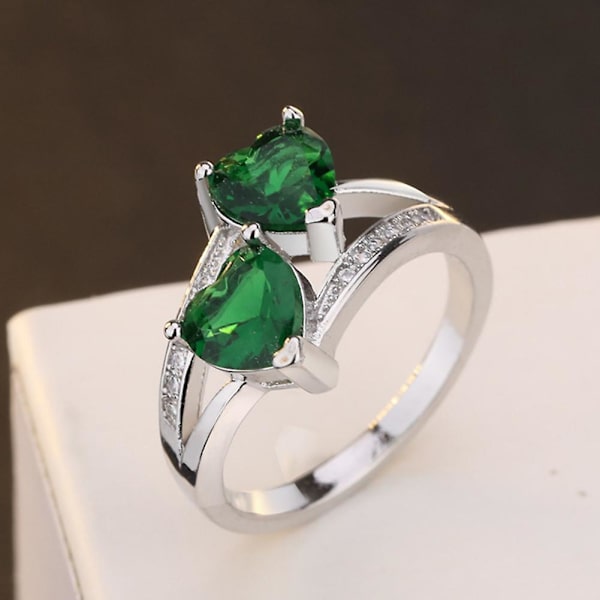 Dammode dubbel hjärtform Cubic Zirconia Inlagd Finger Ring Smycken Present Multicolor US 9