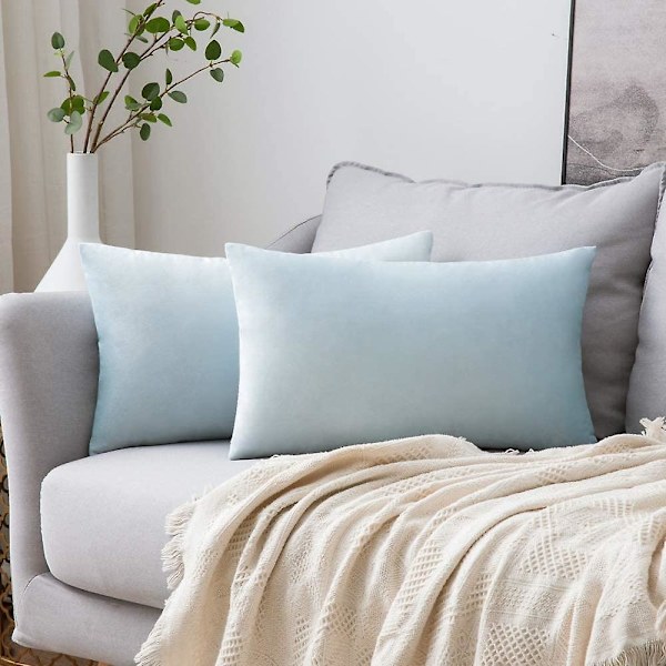 Set med 2 dekorativa kuddfodral i sammet Soffa Case Superslät Mjuk Bekväm dekoration Hem Vardagsrum Sovrum För Soffa 40x40cm Blå Pu