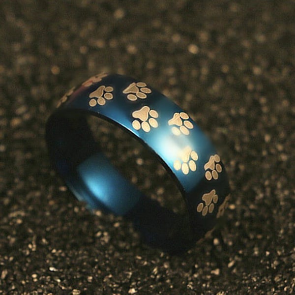 Män Kvinnor söta djur print titan stål fingerring smycken födelsedagspresent Black US 10