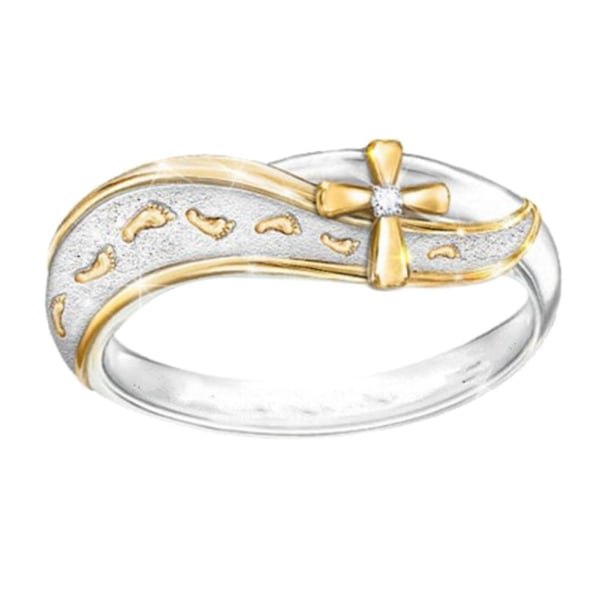 Fashion Dual Color Footprints Cross Sign Rhinestone Kvinder Finger Ring smykker US 10