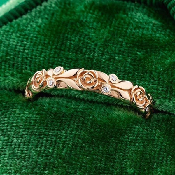 Kvinder Ring Rose Rhinestones Smykker Sparkling Bright Luster Finger Ring til bryllup US 10