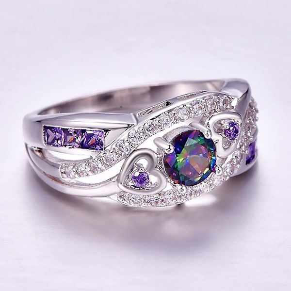 Forlovelse Bryllup Dobbelt Hjerte Cubic Zirconia Indlagt Bridal Finger Ring smykker US 7