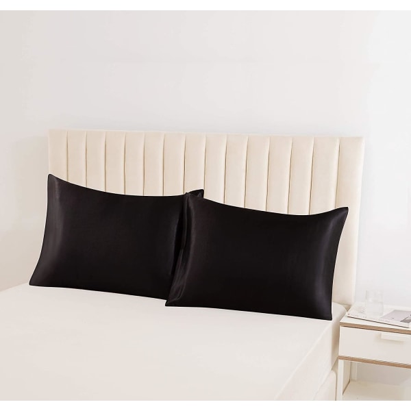 2-pack satin örngott för hår och hud, satin kuddfodral med kuvertförslutning King 20x40 Inches Black