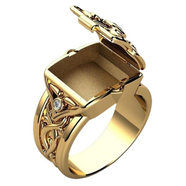 Menn Mote Uregelmessig konkav konveks åpningsbart lokk Ring Kreativ smykkegave Golden US 7