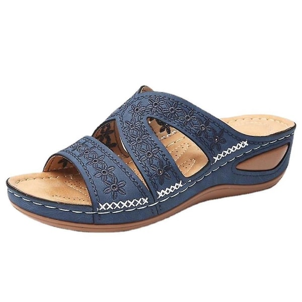 Kvinner Floral Fish Toe Wedge Sandaler Fritidssko Blue 36