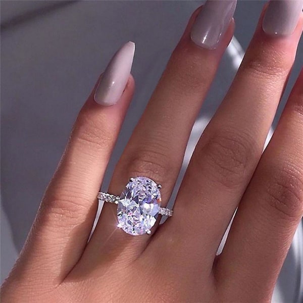 Mode Kvinder Stor Oval Cubic Zirconia Belagt Engagement Forslag Finger Ring US 10