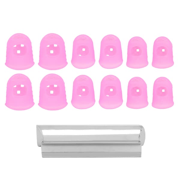 Zinklegering Gitarr Slide Bar Rund Spets med 12 Silikon Fingerskydd för Ukulele Rosa