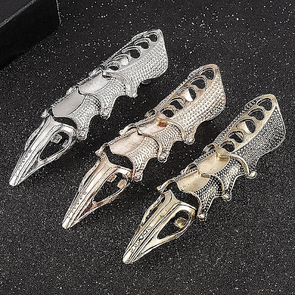 Retro Punk Gothic Armor Sormus Taivutettava Metalli Assassin Scroll Joint Knuckle Metal Full Finger Sormukset Miehille Naiset Korut