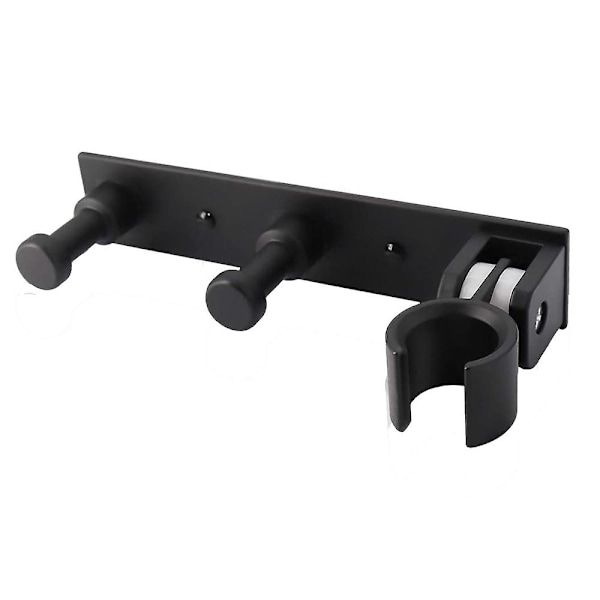 Duschhuvudhållare Väggfäste med 2 hängkrokar Handhållet duschfäste Behövs ingen borrmaskin Black Style 2