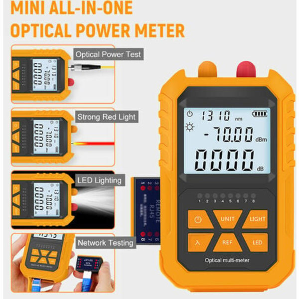 Handhållen optisk wattmätare med 5 km rött ljus -70~+3Dbm mininätverk optisk power kabeltestare wattmätare