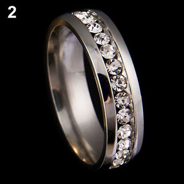 Menn Kvinner Par Lover Rhinestone Titanium Stål Forlovelsesring Bryllupssmykker Silver US 10