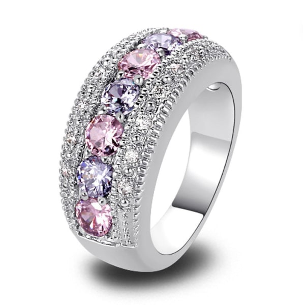 Elektropläterad platina rosa lila diamantring