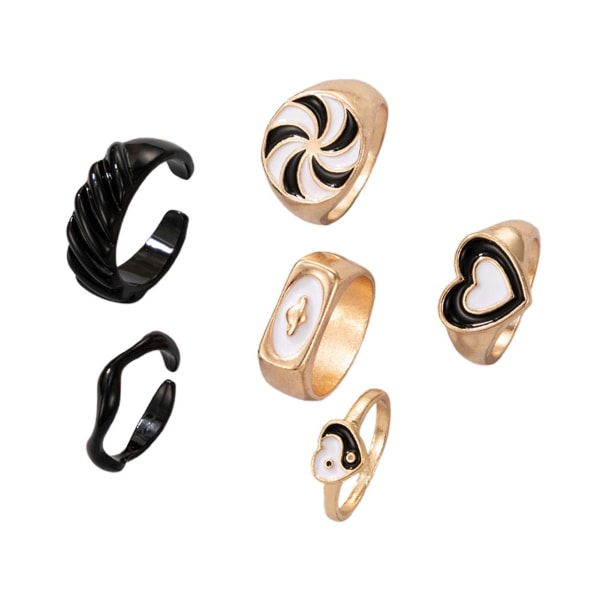 6 stk/sett Bred åpning stablebare unisex-ringer Vindmøllehjerte Tai Chi Fingerringer Smykker Tilbehør