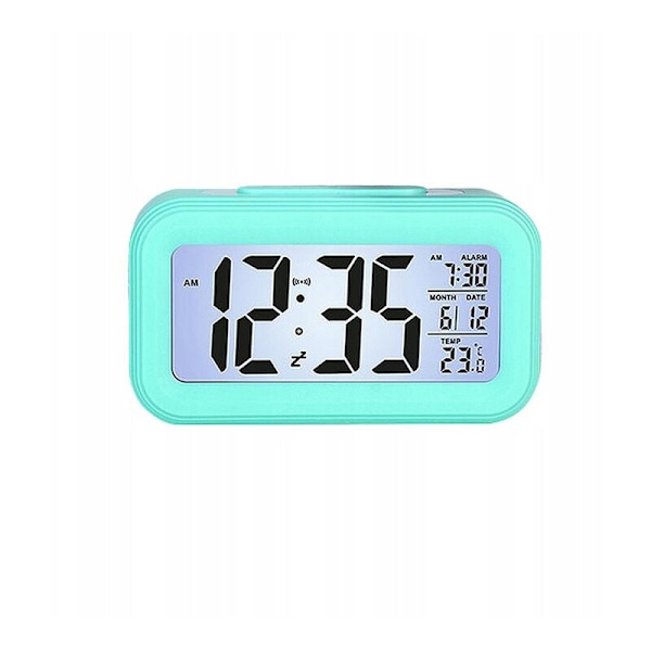 Blå multifunktions digital väckarklocka, smart LED-ljusklocka, evig temperaturkalender, ljuskänslig tystnad på natten