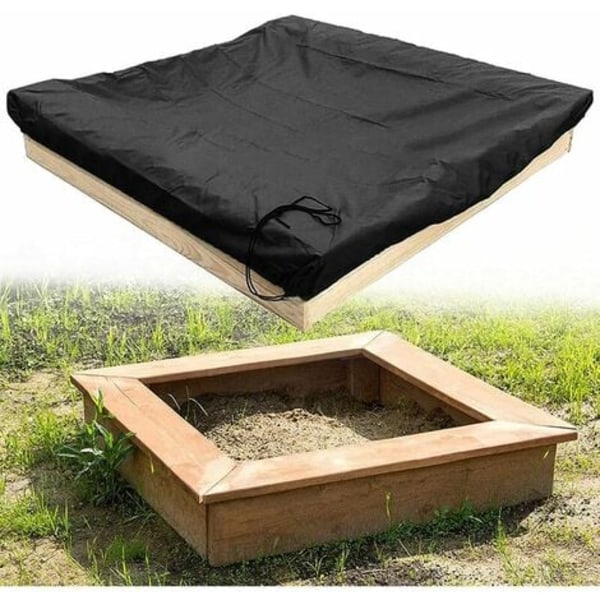 Dammtät cover med dragsko, fyrkantig presenning i Oxfordtyg för sandlåda, pool, trädgård eller gård (svart, 150*150 cm)