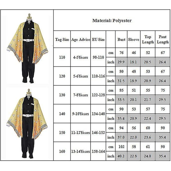 Lasten Demon Slayer -animaatio Cosplay- set 11-12 Years Agatsuma Zenitsu