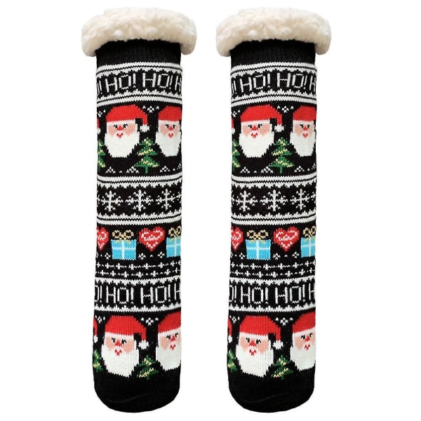 Unisex tøflerstrømper juleplys julefleecestrømper Black