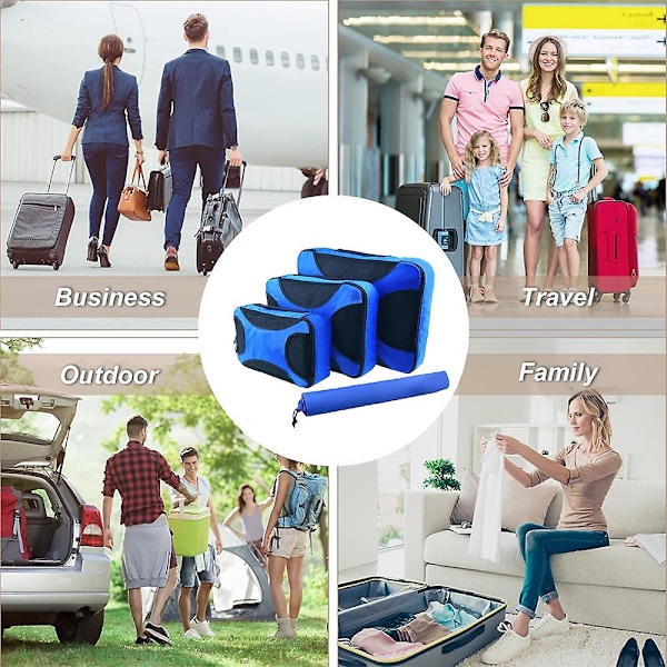 Compression Packing Cubes Bag för resor Expanderbar packbox blue