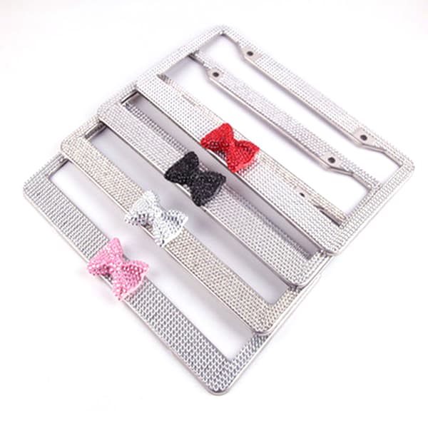 Hvid Sort Rhinestone Nummerpladeholder