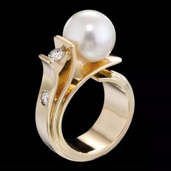 Mode Kvinder Faux Pearl Geometrisk Finger Ring Bryllup Engagement Smykker Gift White and Golden US 6