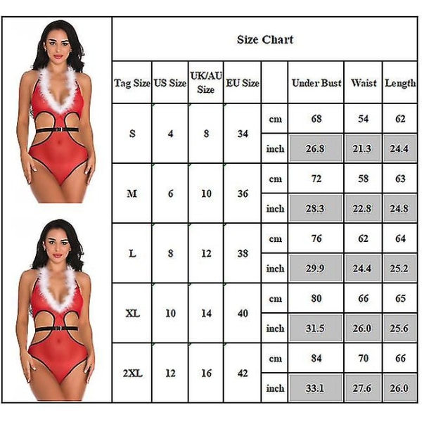 Joulu Bodysuit Naisten Sexy Alusvaatteet Joulupukin yöasut S