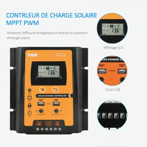 30/50/70A MPPT PWM aurinkolatausohjain 12V/24V aurinkopaneelijärjestelmälle Ip32-akun latausohjain LCD-näyttö