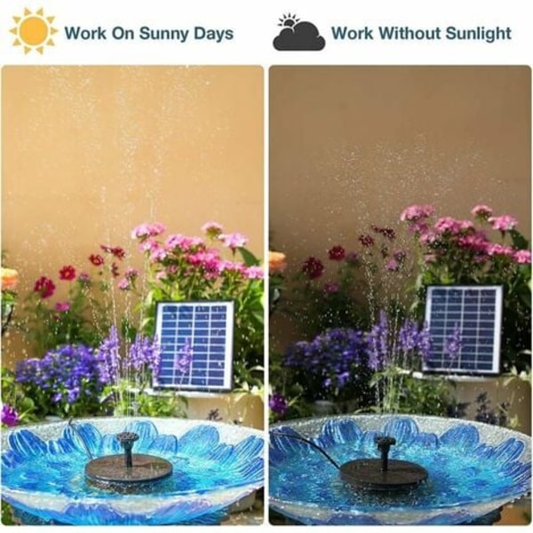 5W udendørs solar springvand, sol dam pumpe med batteri og 6 dyser, til fuglebad akvarium havefontæne