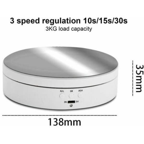 Elektriskt roterande displayställ Spegelyta 3 växlar Reglering 3KG Lastkapacitet för fotografering smycken display, läge
