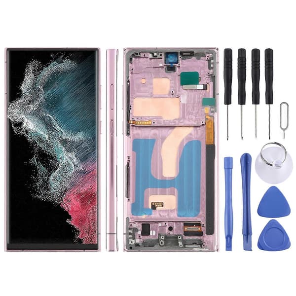 (Ny) För Samsung Galaxy S22 Ultra SM-S908B 6,72 tums TFT LCD-skärm Digitizer Fullständig montering med ram, stöder inte fingeravtrycksidentifiering