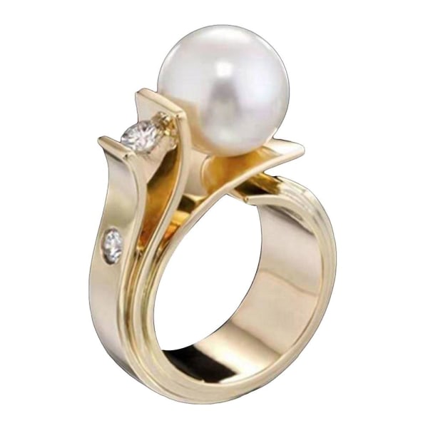 Mode Kvinder Faux Pearl Geometrisk Finger Ring Bryllup Engagement Smykker Gift White and Golden US 6