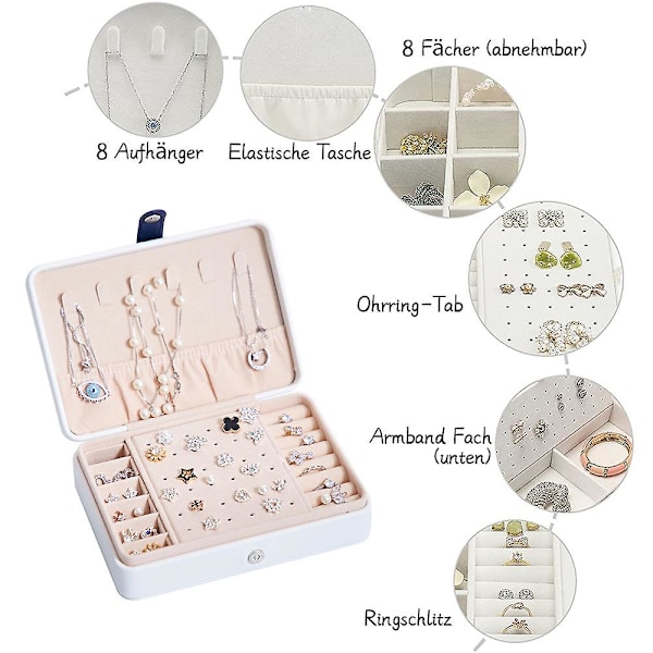 Piao smykkeskrin til kvinder pige kone ideel gave, dobbelt smykke arrangør display øreringe armbånd ring halskæde