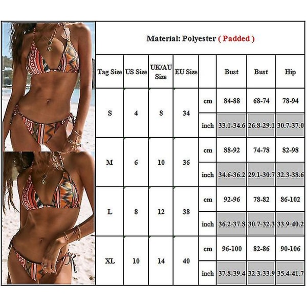naiset Seksikäs brasilialainen set uimapuku Push Up uimapuku sivusolmio rantaasut L
