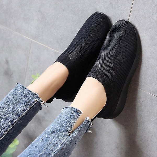 Naisten Mesh Slip On Sport Flat Shoes Tennarit Black 37